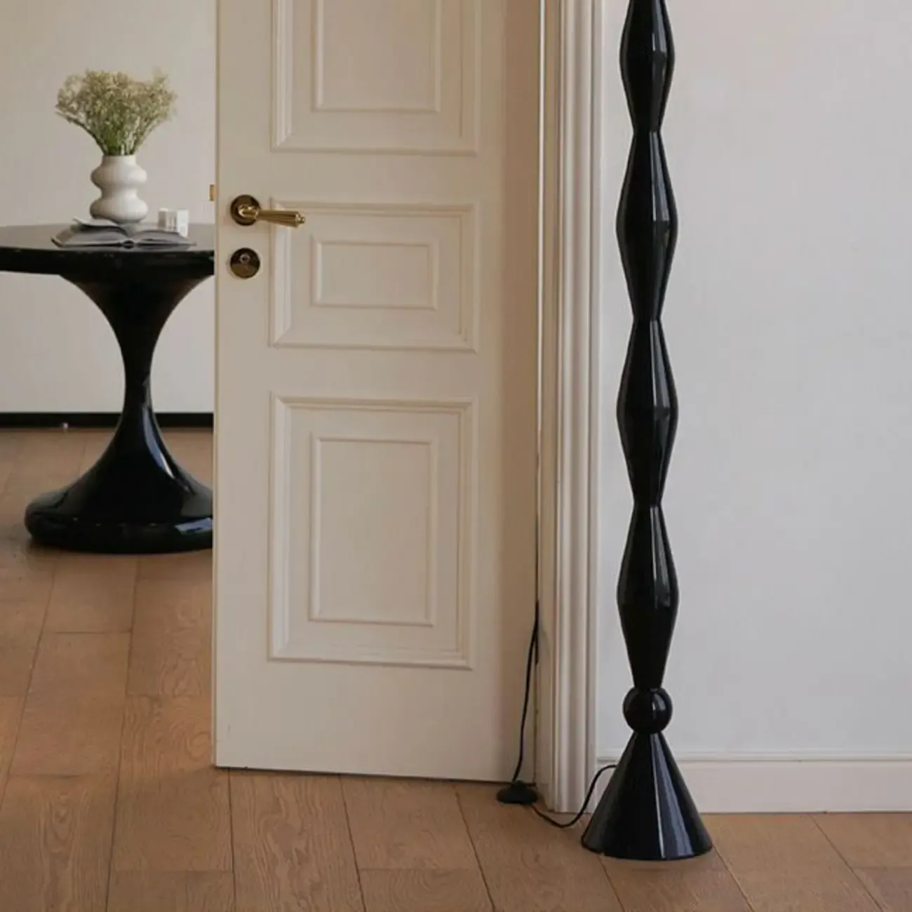 Black Metal Traditional Floor Lamp with Glass Shade for Decor Image - 8
