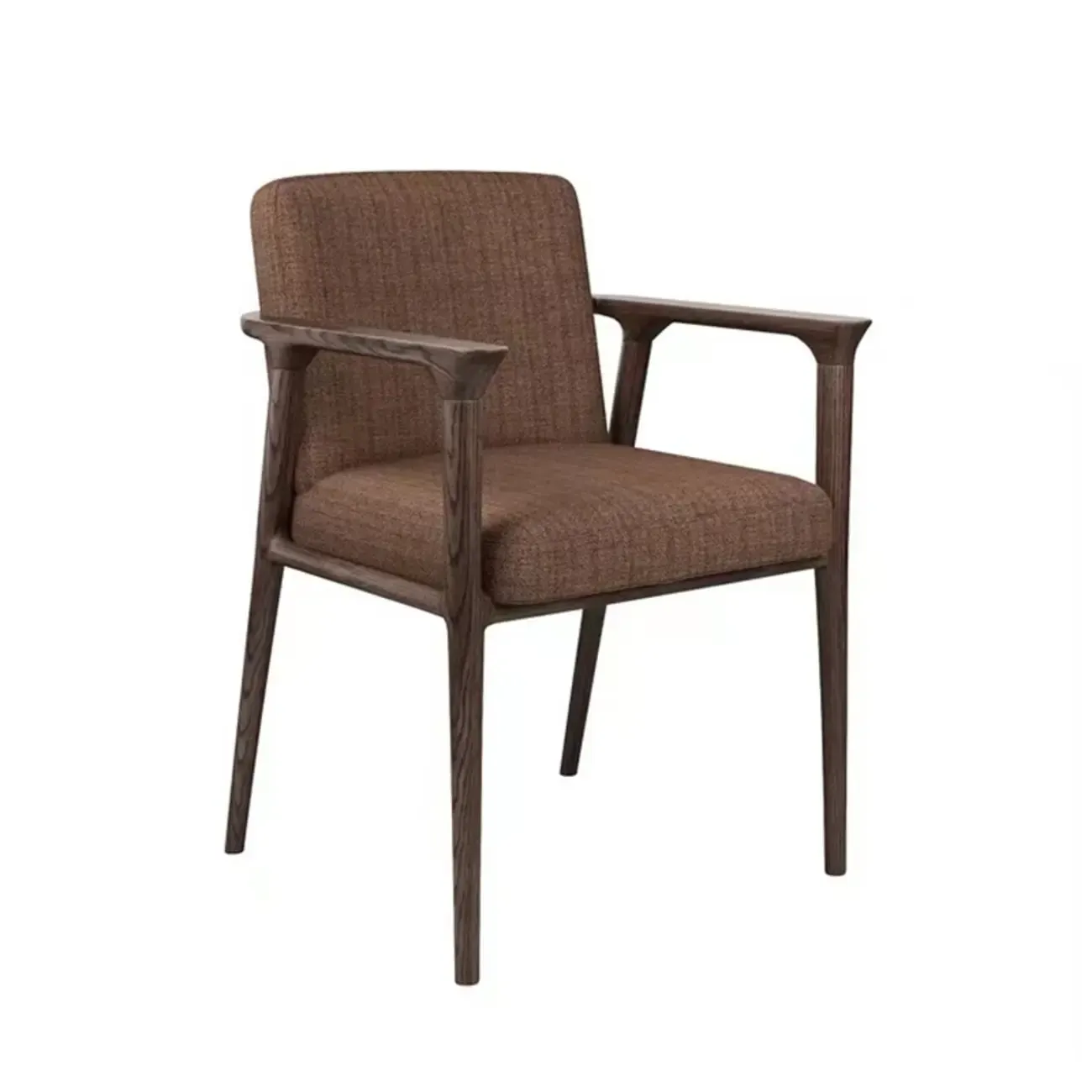 Modern Upholstered Dining Chair Square Shape with Wood Arms Image - 3