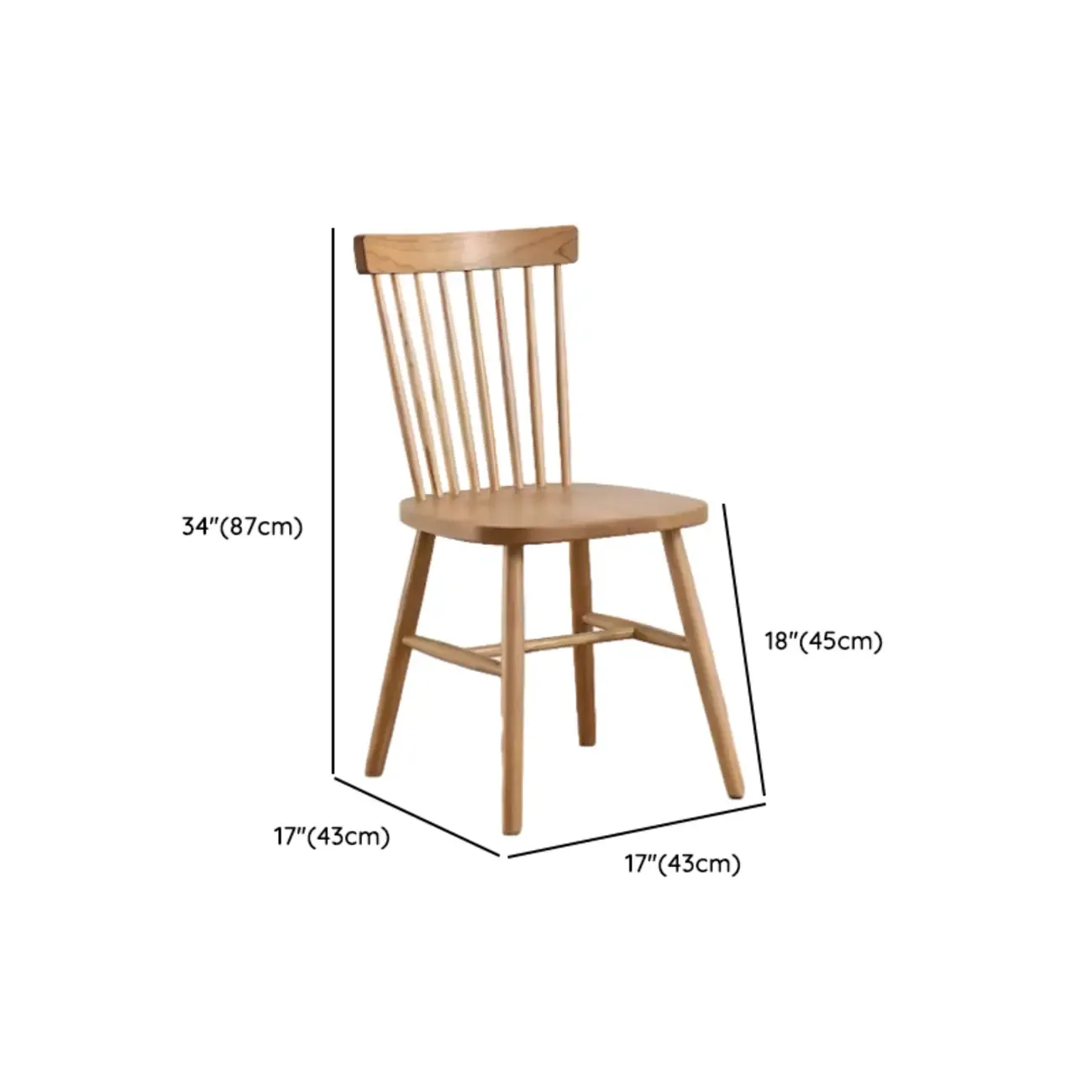 Scandinavian Windsor Back Wooden Armless Dining Chair Image - 19