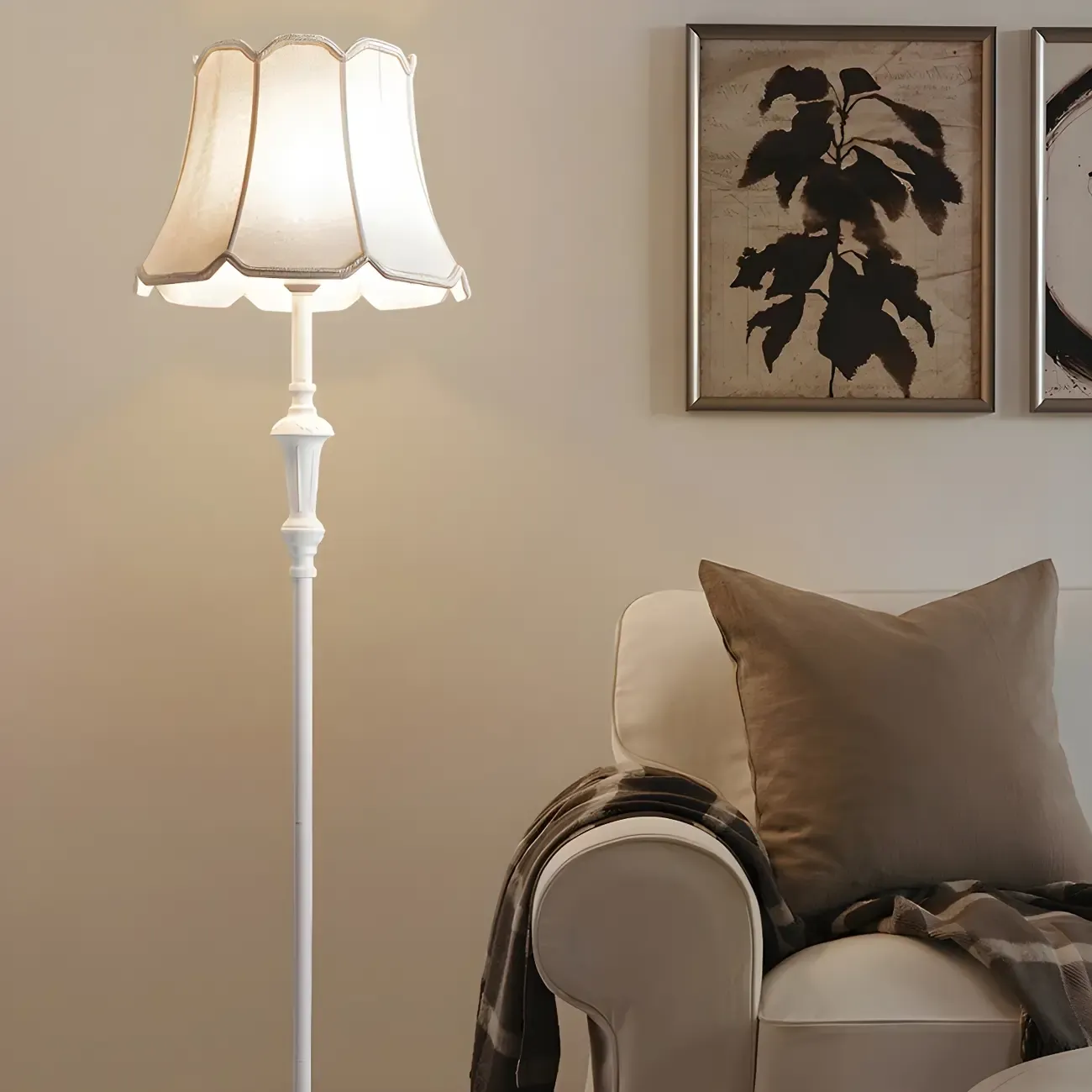 Elegant Traditional Floor Lamp with Geometric Fabric Shade for Living Room Image - 13