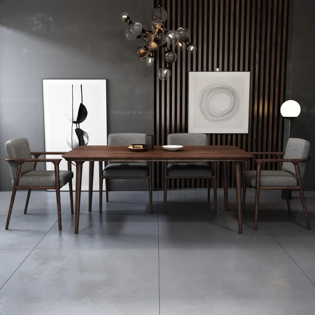 Modern Upholstered Dining Chair Square Shape with Wood Arms Image - 4