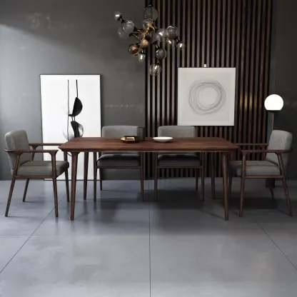 Modern Upholstered Dining Chair Square Shape with Wood Arms Image - 4