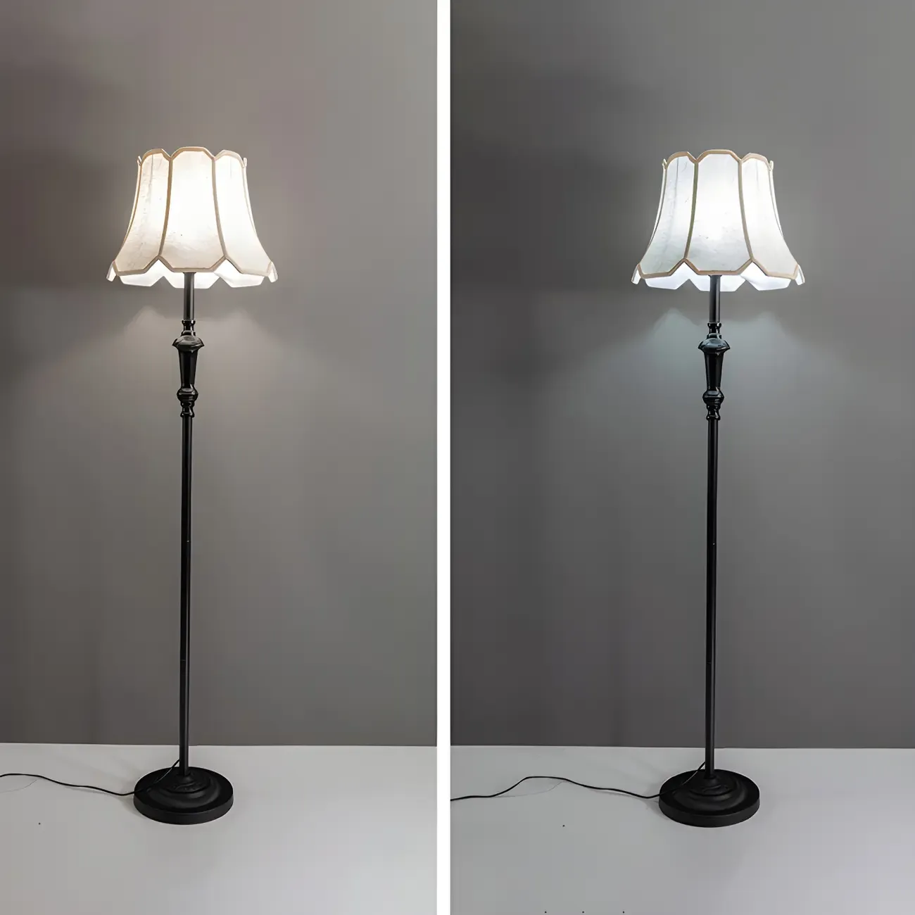 Elegant Traditional Floor Lamp with Geometric Fabric Shade for Living Room Image - 14