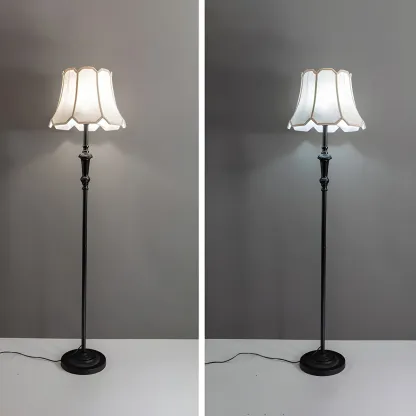 Elegant Traditional Floor Lamp with Geometric Fabric Shade for Living Room Image - 14