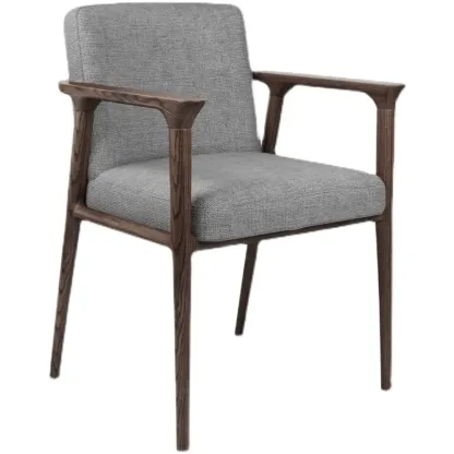 Modern Upholstered Dining Chair Square Shape with Wood Arms Image - 6