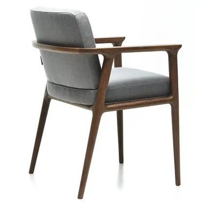 Modern Upholstered Dining Chair Square Shape with Wood Arms Image - 7
