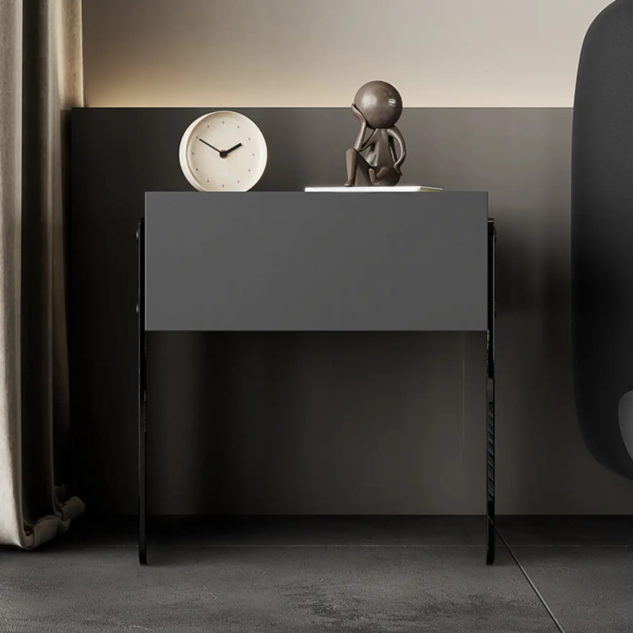 Modern Black Wood Nightstand with Glass Legs Drawer Storage Image - 5 | homeyfad