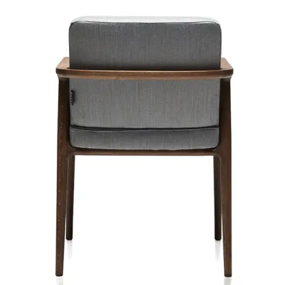 Modern Upholstered Dining Chair Square Shape with Wood Arms Image - 8
