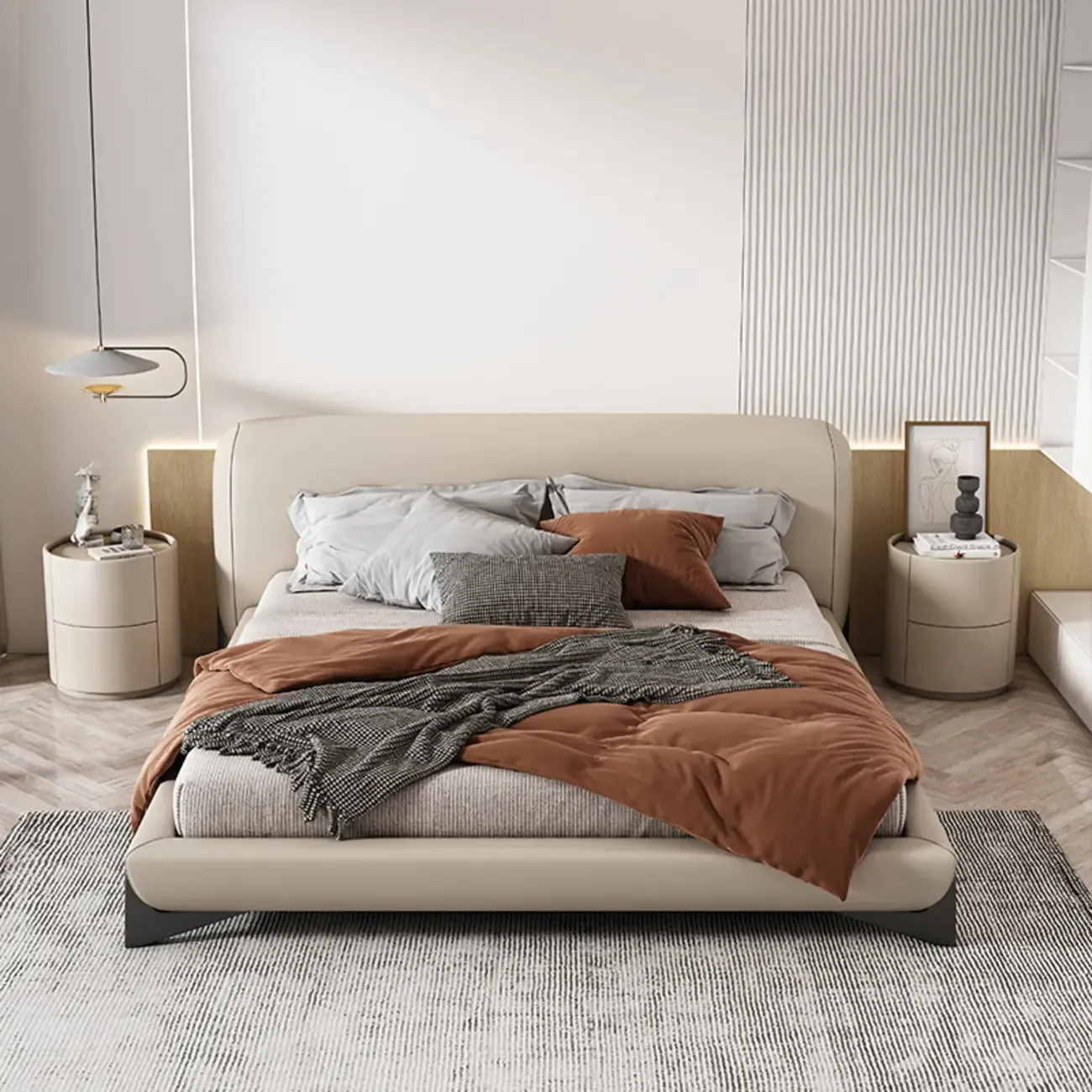 Simplistic Cylindrical Bedside Table with 2 Drawers Image - 2