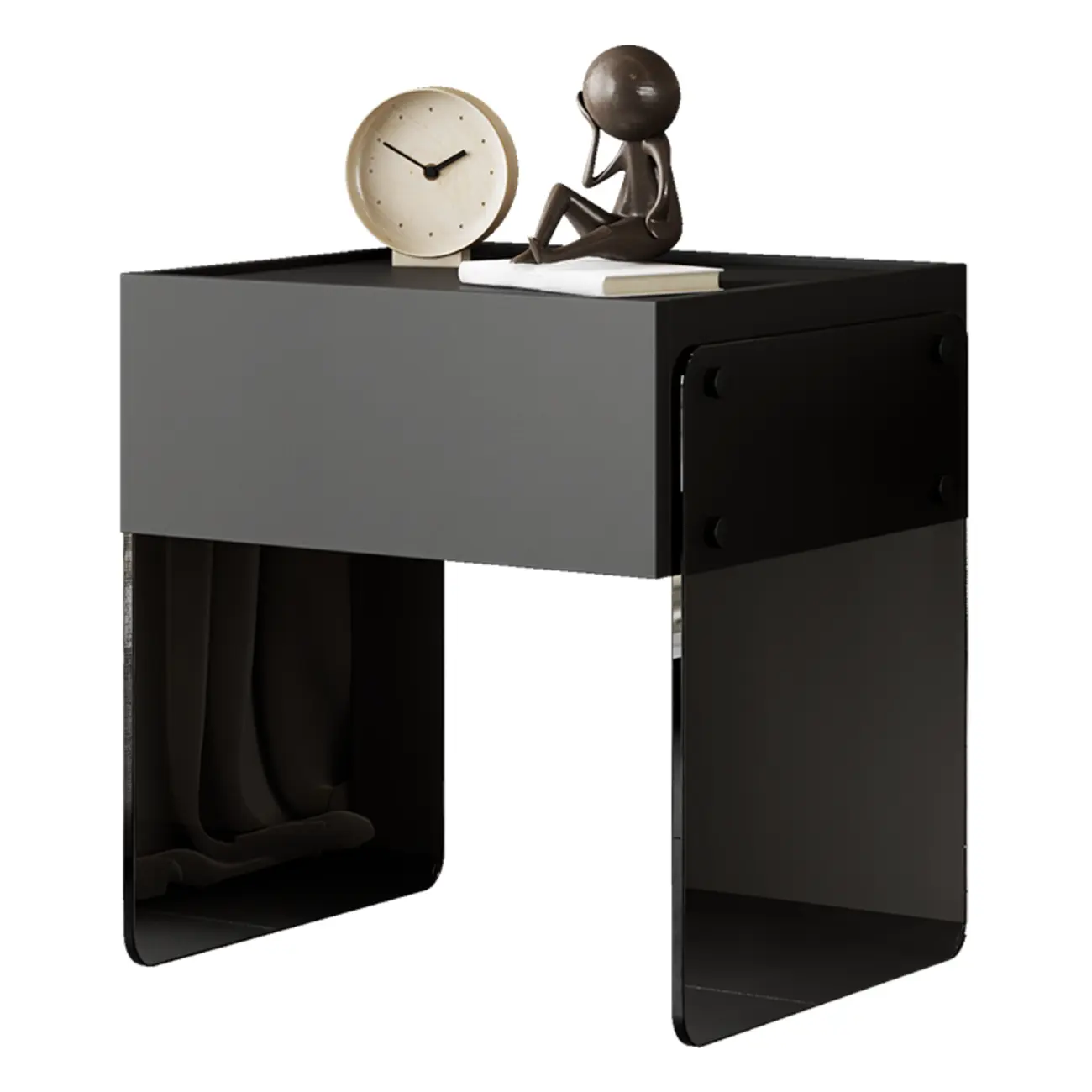 Modern Black Wood Nightstand with Glass Legs Drawer Storage Image - 8 | homeyfad