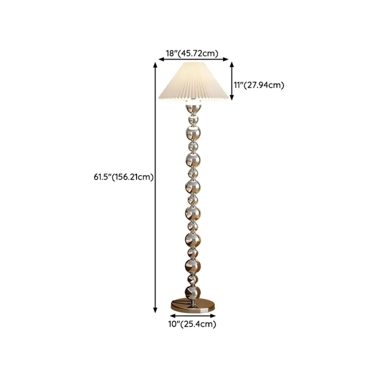 Modern Silver Metal Floor Lamp with Sleek Overlap Bead Design for Bedroom #size