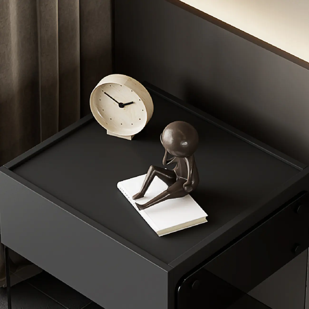 Modern Black Wood Nightstand with Glass Legs Drawer Storage Image - 9 | homeyfad