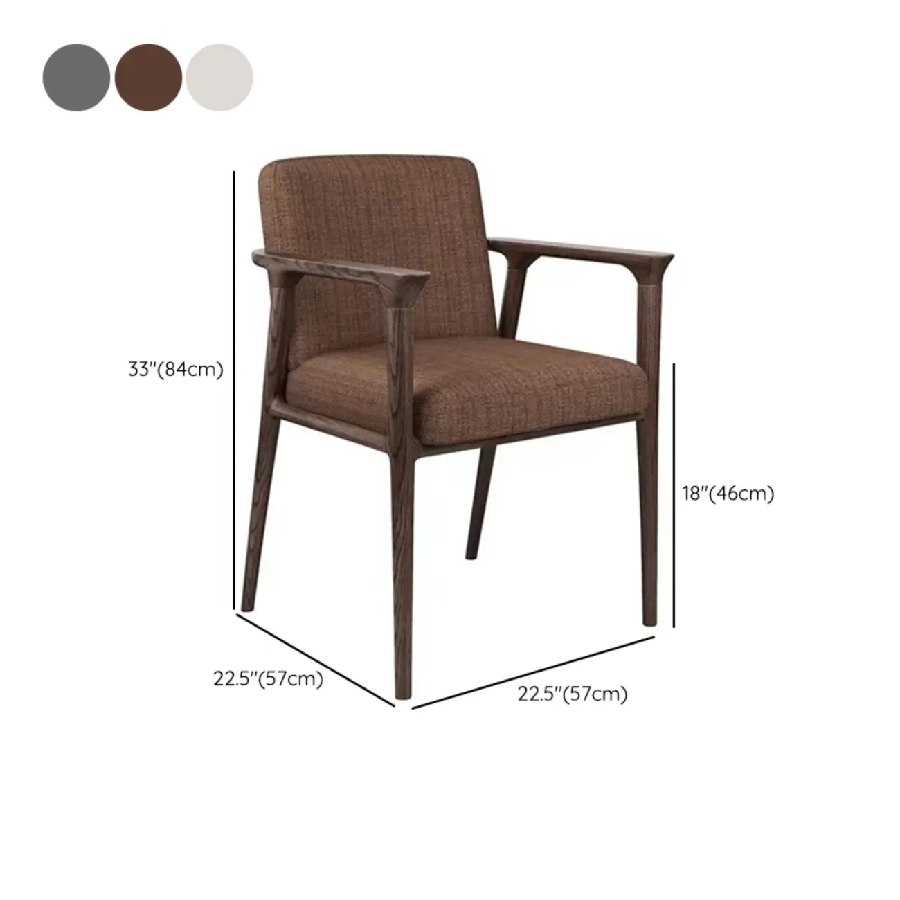 Modern Upholstered Dining Chair Square Shape with Wood Arms #size