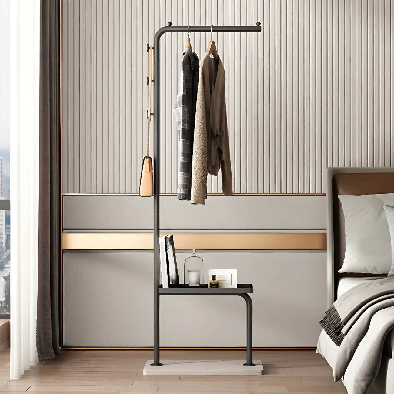 Glam Black Metal Freestanding Coat Rack with Storage Image - 1 | homeyfad