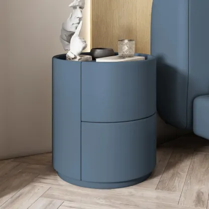 Simplistic Cylindrical Bedside Table with 2 Drawers Image - 5