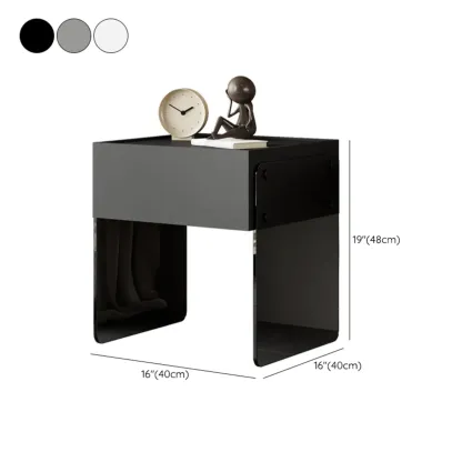 Modern Black Wood Nightstand with Glass Legs Drawer Storage #size