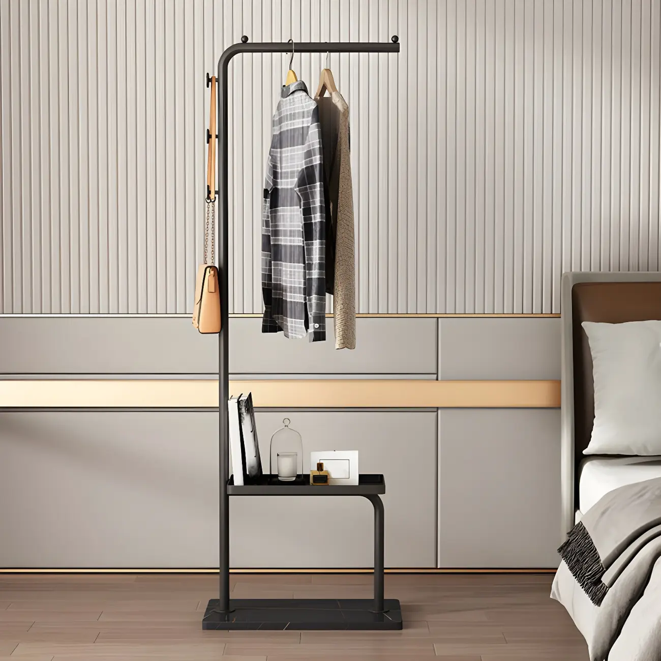 Glam Black Metal Freestanding Coat Rack with Storage Image - 3 | homeyfad