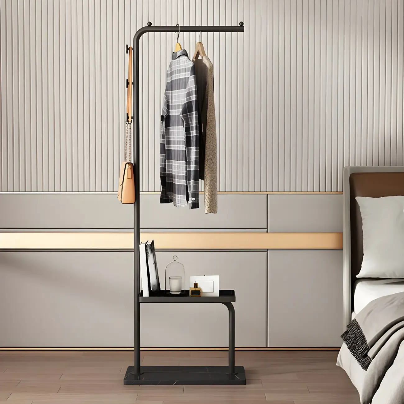 Glam Black Metal Freestanding Coat Rack with Storage Image - 3