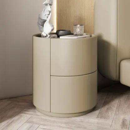 Simplistic Cylindrical Bedside Table with 2 Drawers Image - 6