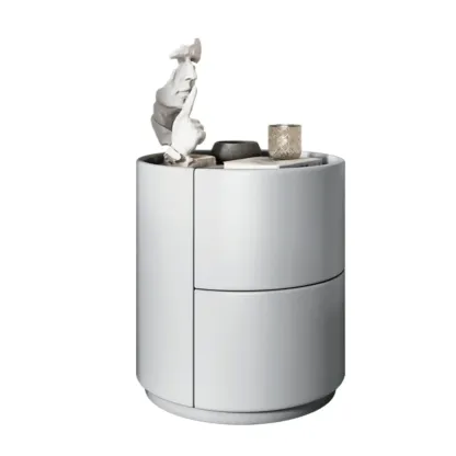 Simplistic Cylindrical Bedside Table with 2 Drawers Image - 7