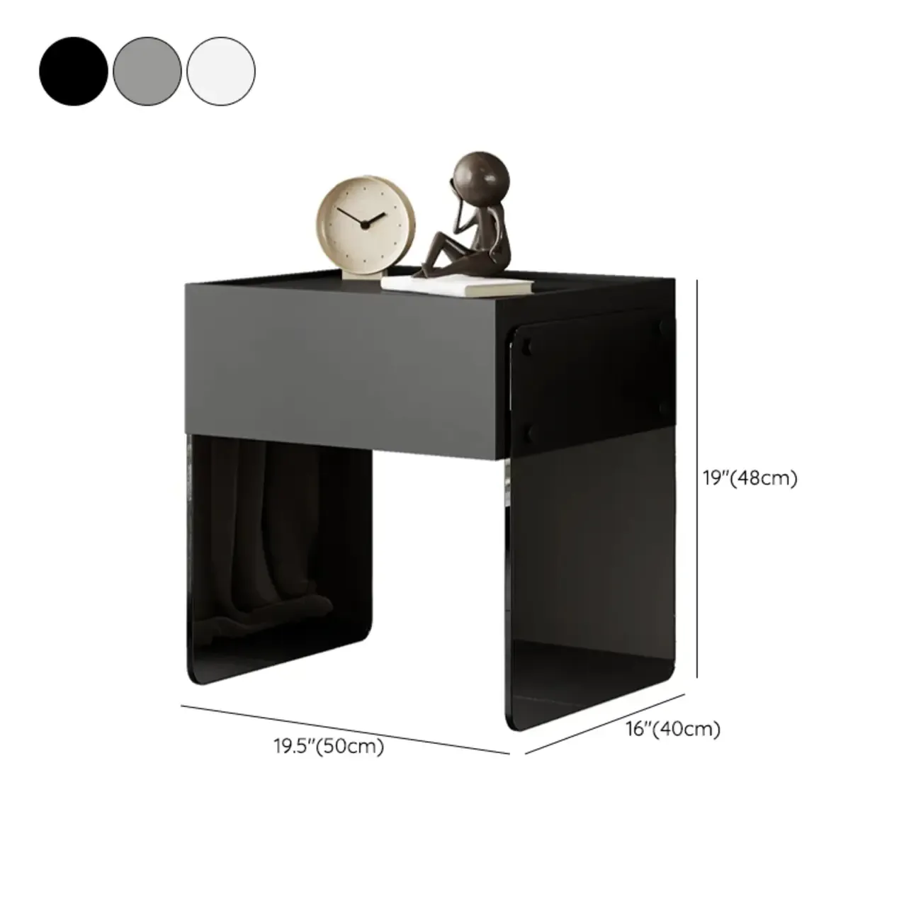 Modern Black Wood Nightstand with Glass Legs Drawer Storage Image - 13