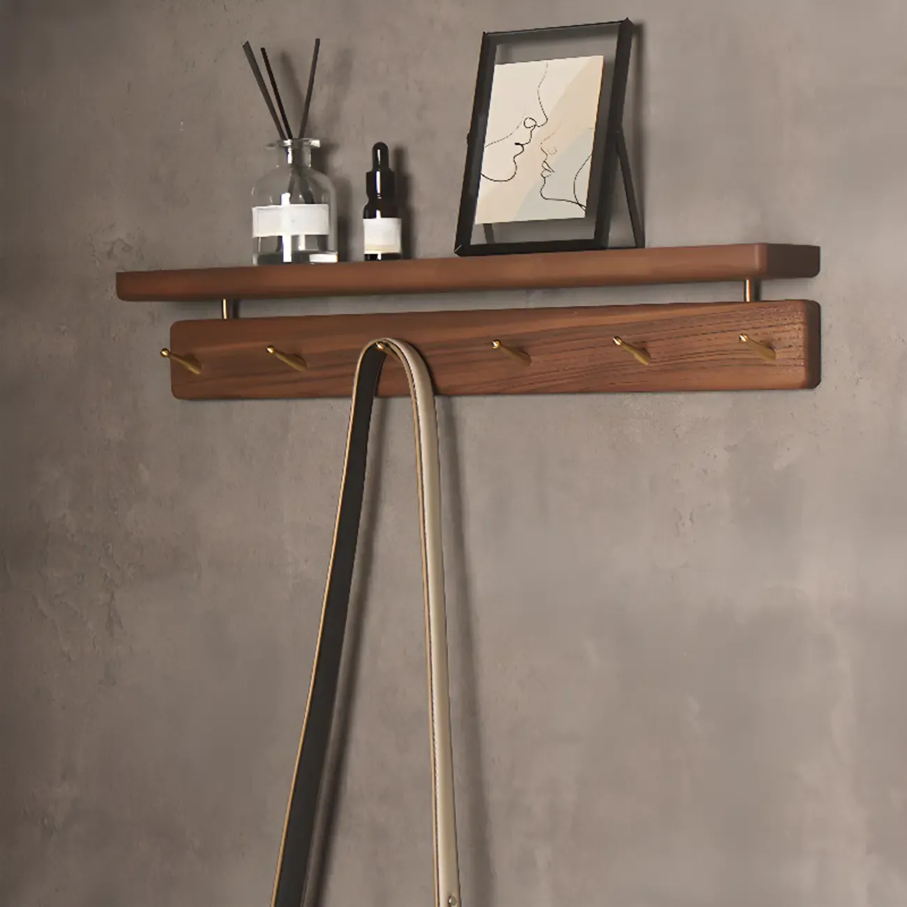Modern Wooden Wall-Mounted Coat Rack with Shelf Image - 1