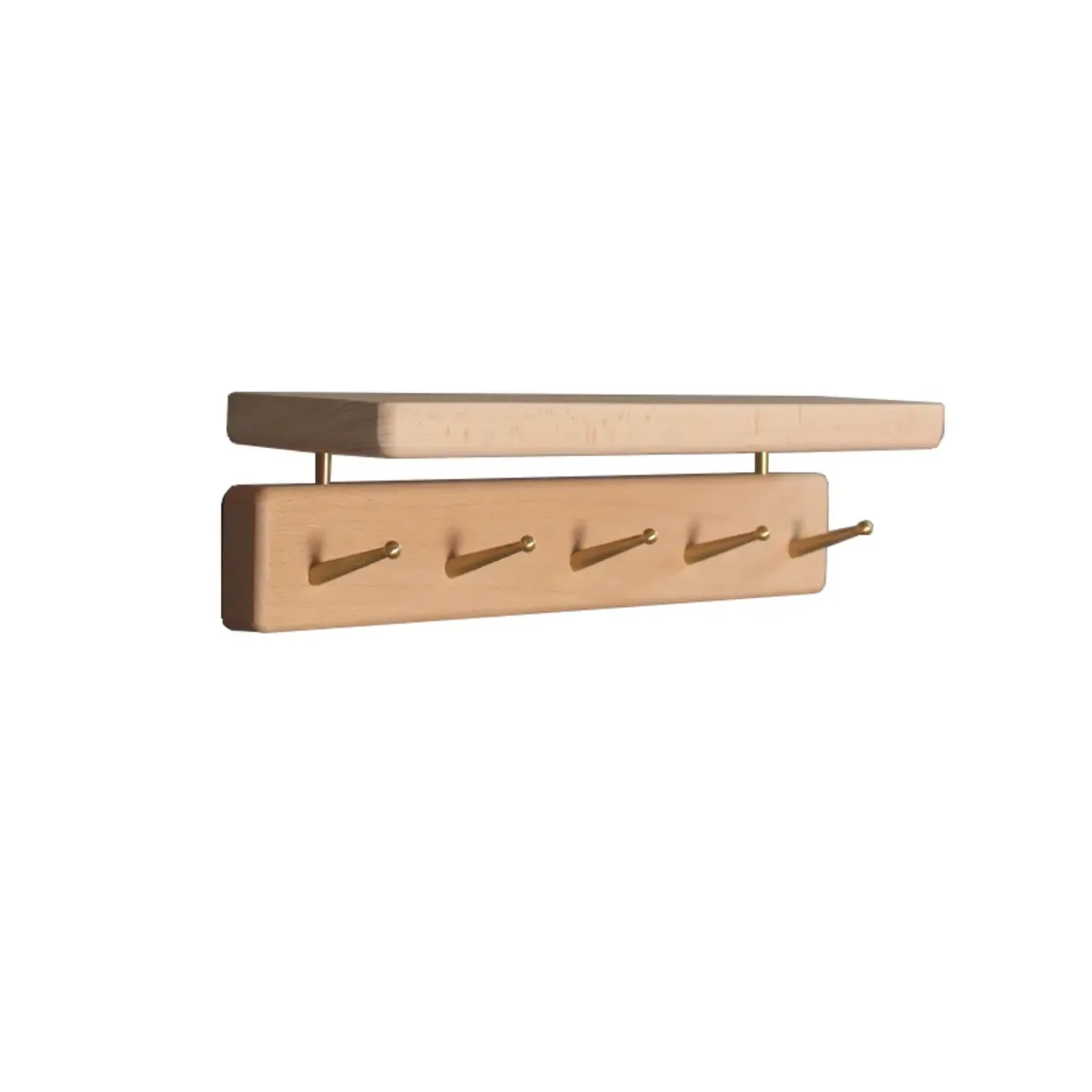 Modern Wooden Wall-Mounted Coat Rack with Shelf Image - 2