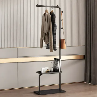Glam Black Metal Freestanding Coat Rack with Storage Image - 5