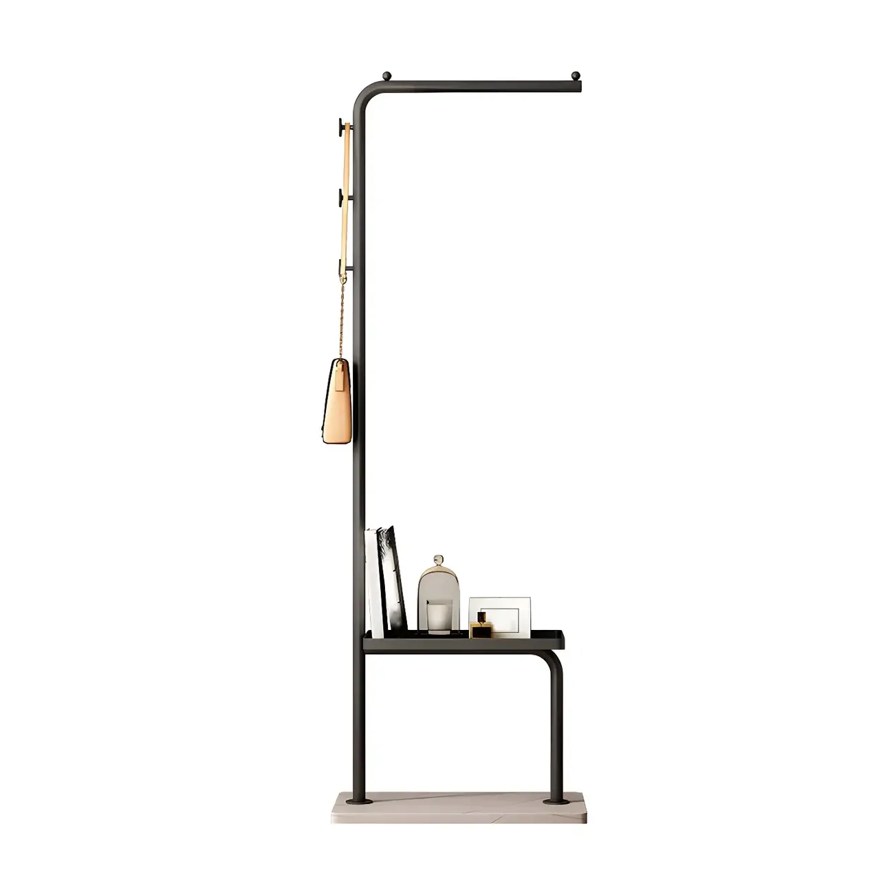 Glam Black Metal Freestanding Coat Rack with Storage Image - 6