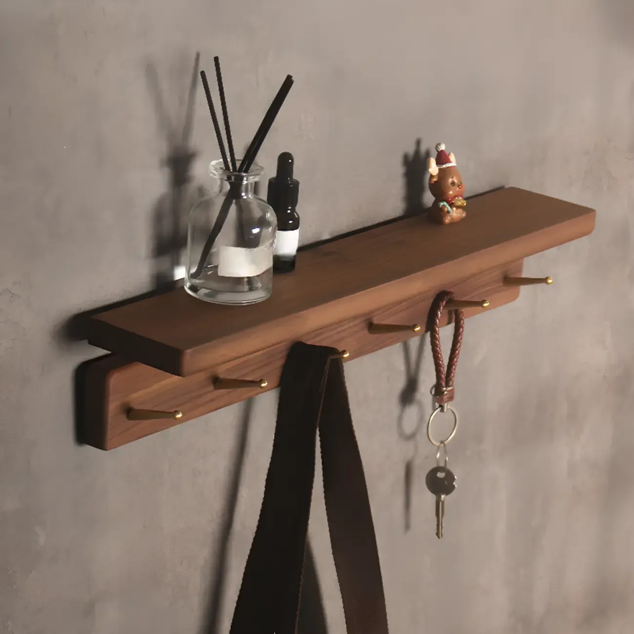 Modern Wooden Wall-Mounted Coat Rack with Shelf Image - 6