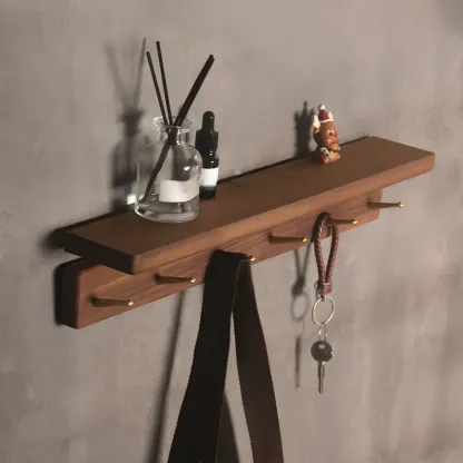 Modern Wooden Wall-Mounted Coat Rack with Shelf Image - 6
