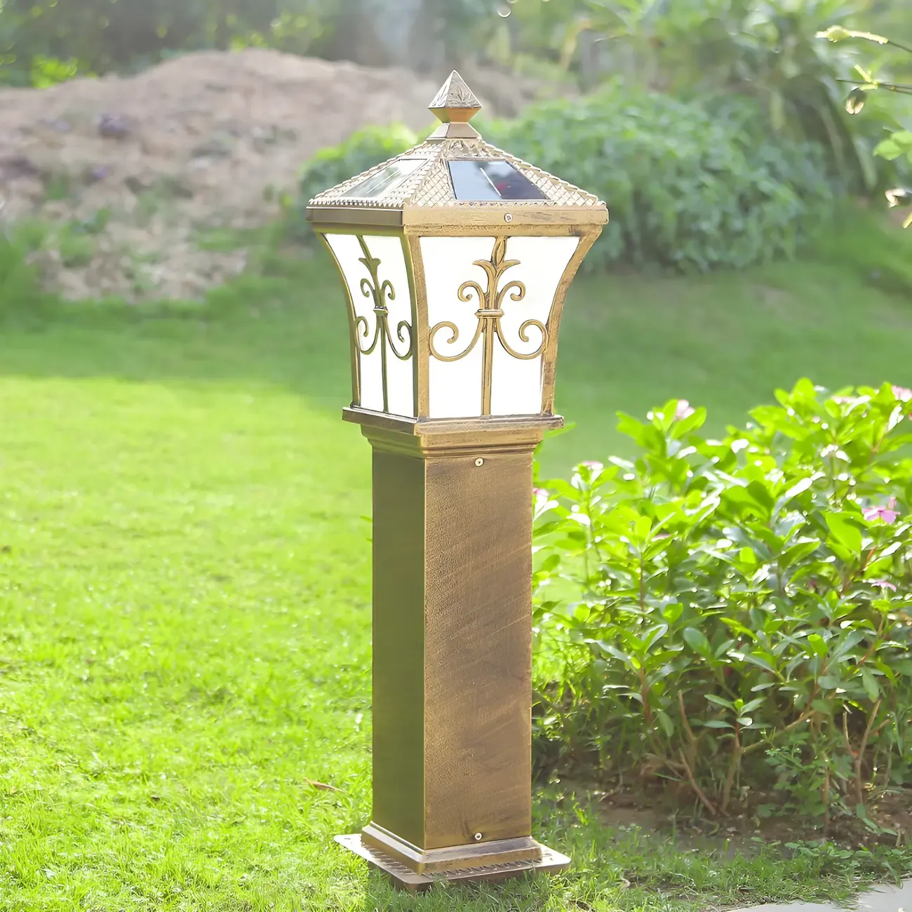 LED Rustic Metal Gold Bollard Lighting for Courtyard Path Image - 1