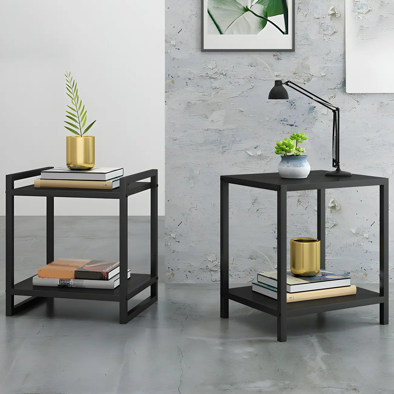 Modern Metal Nightstand with Open Storage in Black Image - 1 | homeyfad