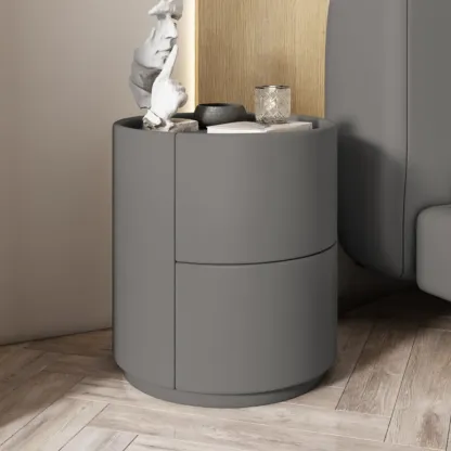 Simplistic Cylindrical Bedside Table with 2 Drawers Image - 13