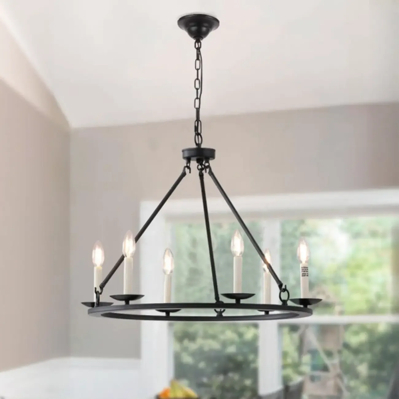 Black Iron Industrial Candle Chandelier for Dining Room Image - 1