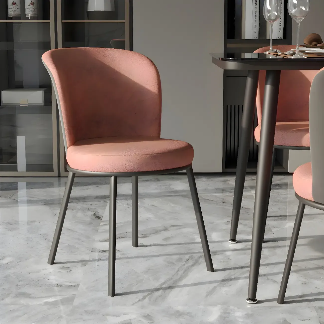 Contemporary Pink Cotton Upholstered Dining Chair Image - 1