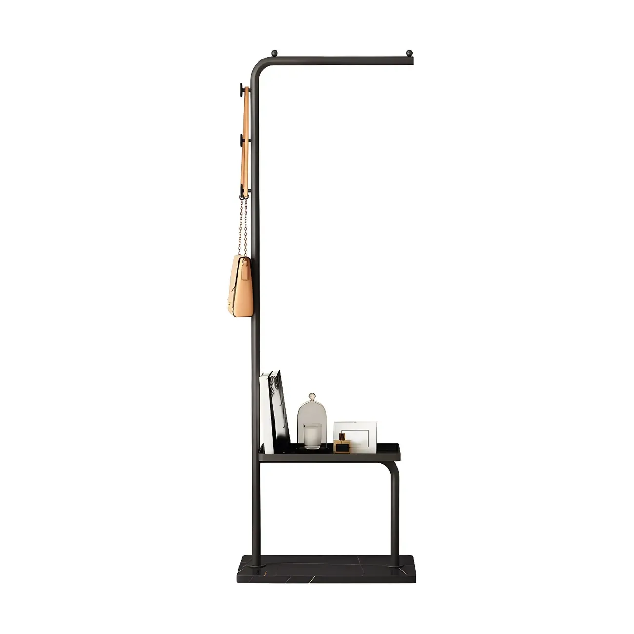 Glam Black Metal Freestanding Coat Rack with Storage Image - 10