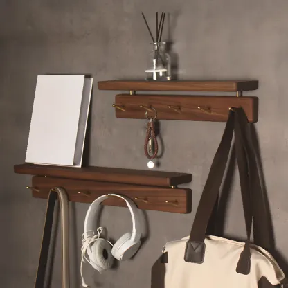 Modern Wooden Wall-Mounted Coat Rack with Shelf Image - 8