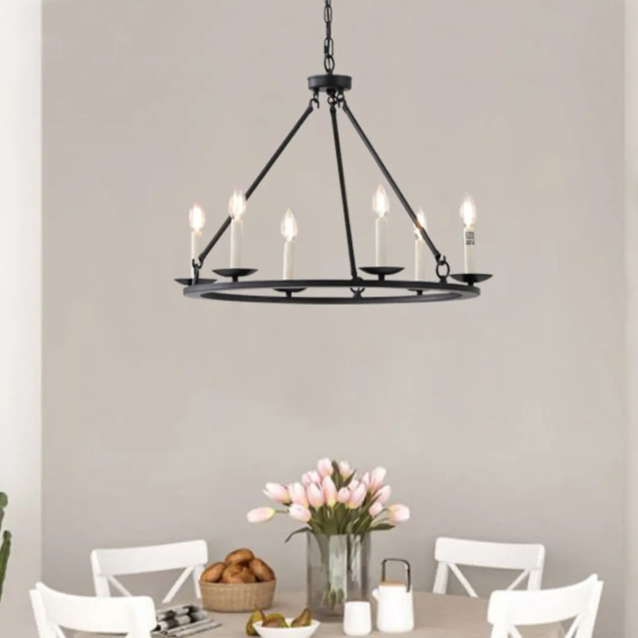 Black Iron Industrial Candle Chandelier for Dining Room Image - 2 | homeyfad