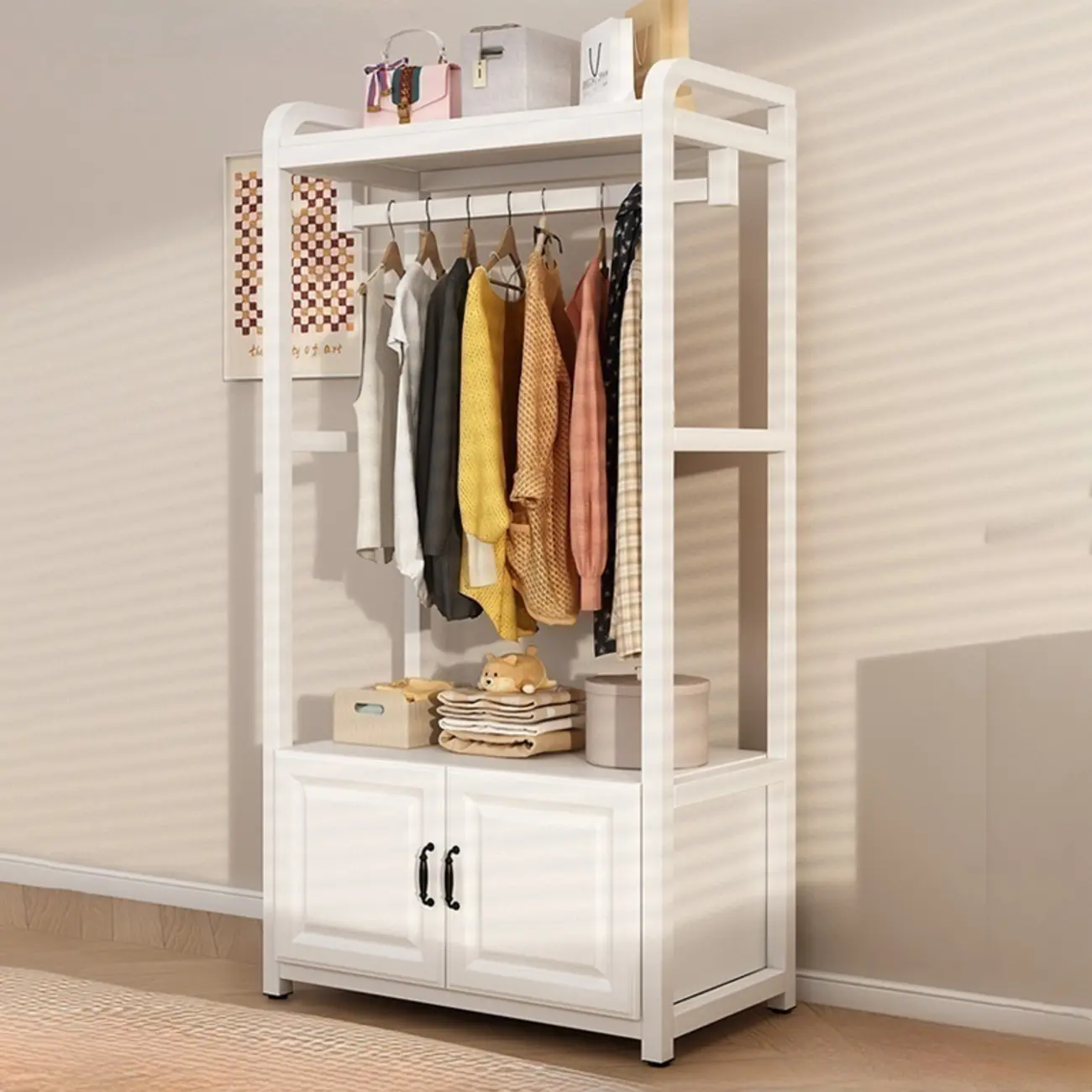 Modern White	Freestanding Coat Rack with Cabinets Image - 1 | homeyfad