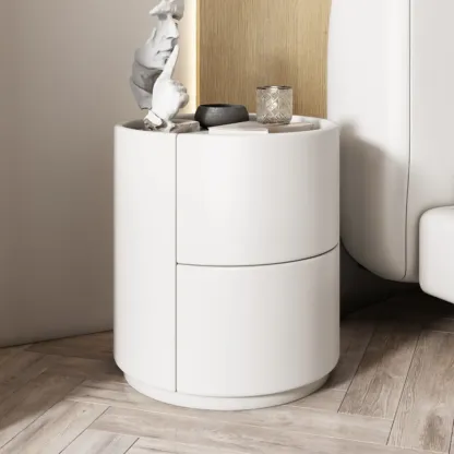 Simplistic Cylindrical Bedside Table with 2 Drawers Image - 14