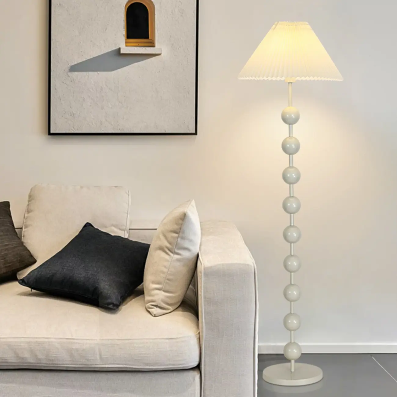 Adjustable Stacked Ball Floor Lamp with Fabric Shade Image - 4 | homeyfad