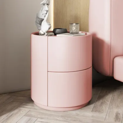 Simplistic Cylindrical Bedside Table with 2 Drawers Image - 15