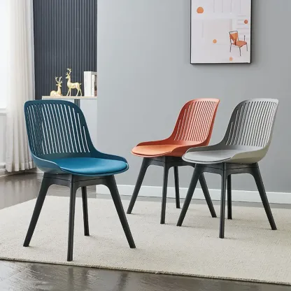 Modern Slat Back Plastic Dining Chair Armless with Metal Legs Image - 1