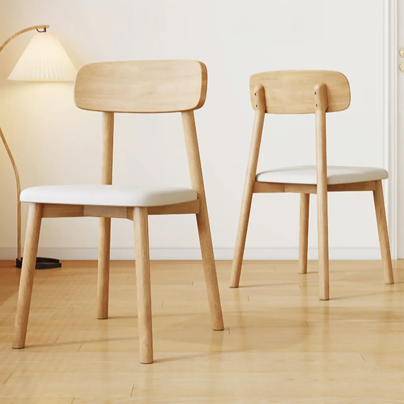 Nordic Armless Wooden Upholstered Open Back Dining Chair Image - 1