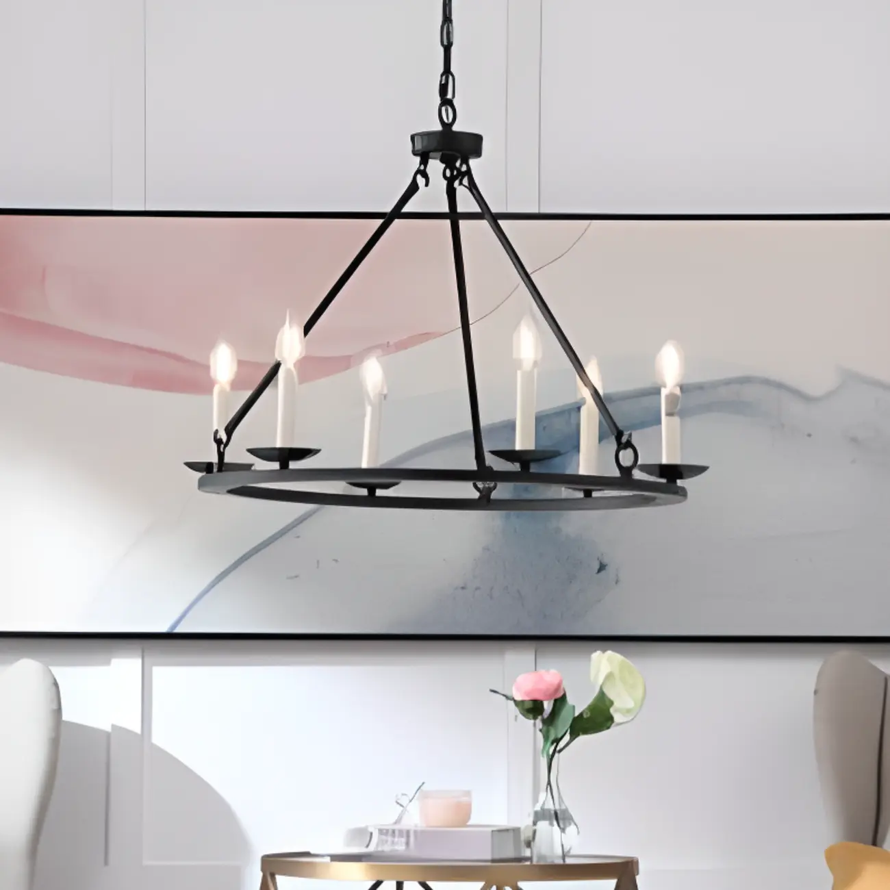 Black Iron Industrial Candle Chandelier for Dining Room Image - 4 | homeyfad