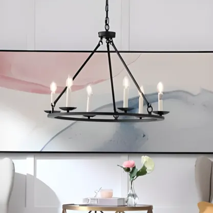 Black Iron Industrial Candle Chandelier for Dining Room Image - 4