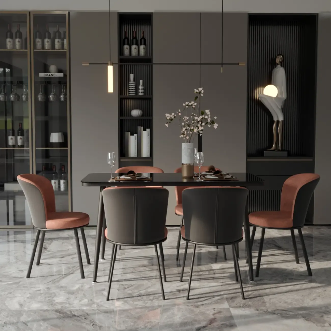 Contemporary Pink Cotton Upholstered Dining Chair Image - 3