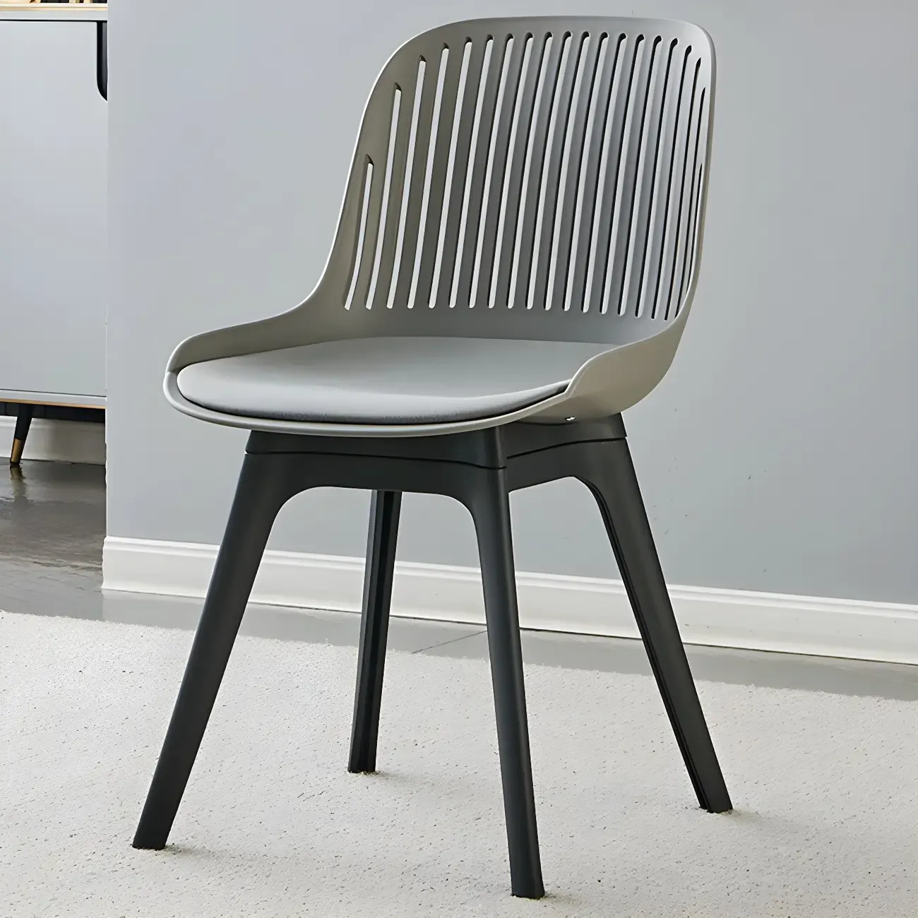 Modern Slat Back Plastic Dining Chair Armless with Metal Legs Image - 2
