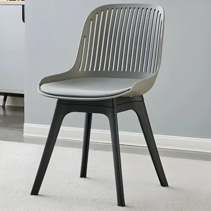 Modern Slat Back Plastic Dining Chair Armless with Metal Legs Image - 2